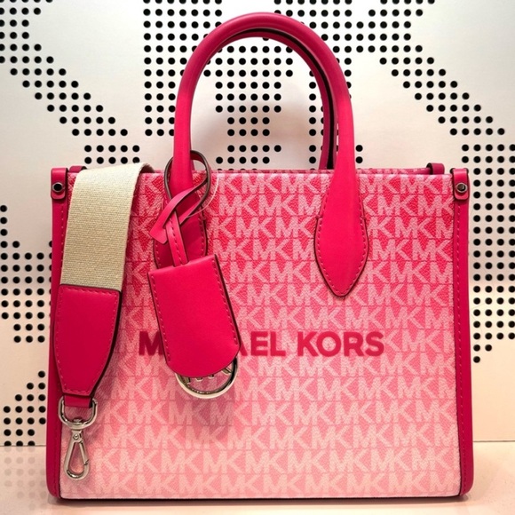 Michael Kors Mirella Small Ombré Signature Logo Crossbody Bag Dragonfruit - Picture 1 of 6